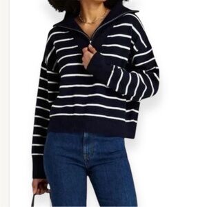 La Ligne Black and White Striped Quarter-Zip Sweater